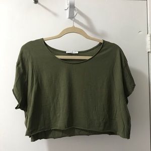 Army Green Zara Short Sleeved Crop Top